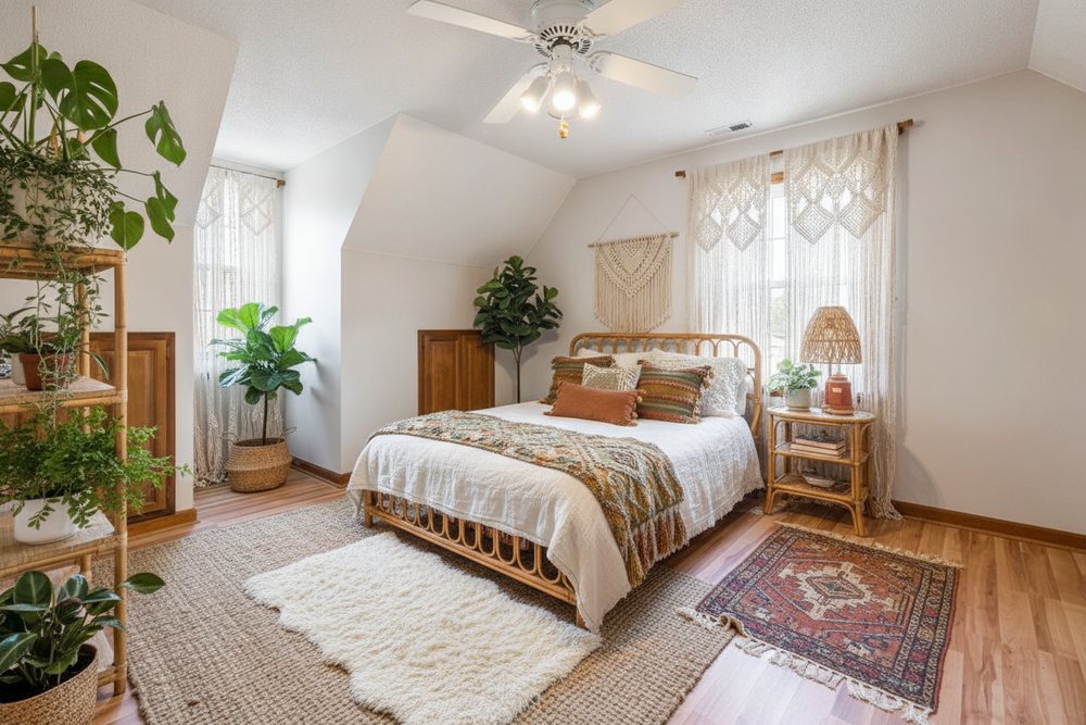 Bohemian bedroom redesigned by AI