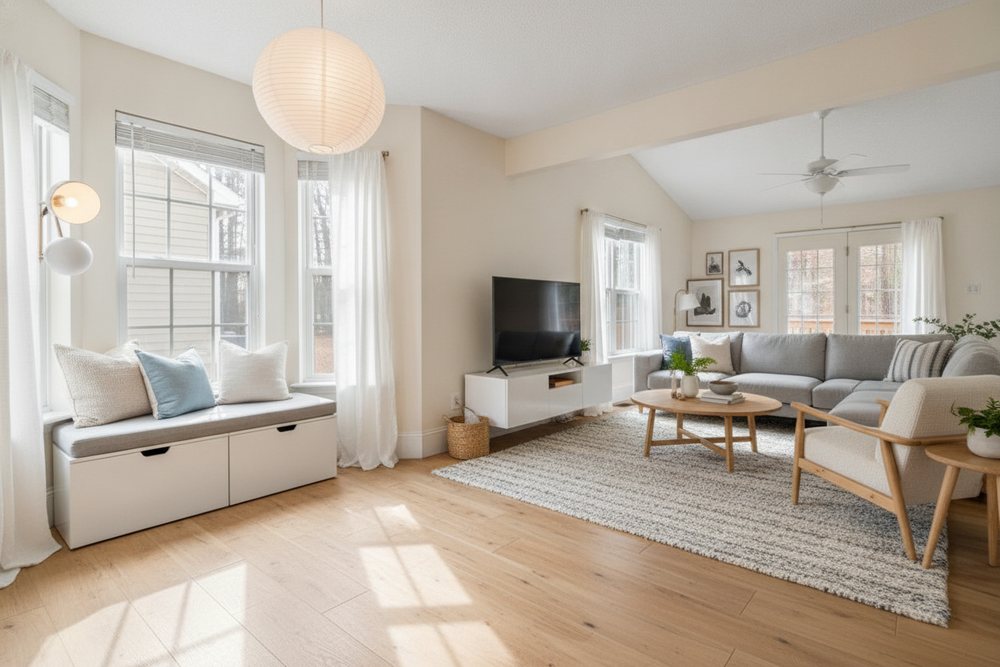 Scandinavian living room redesigned by AI